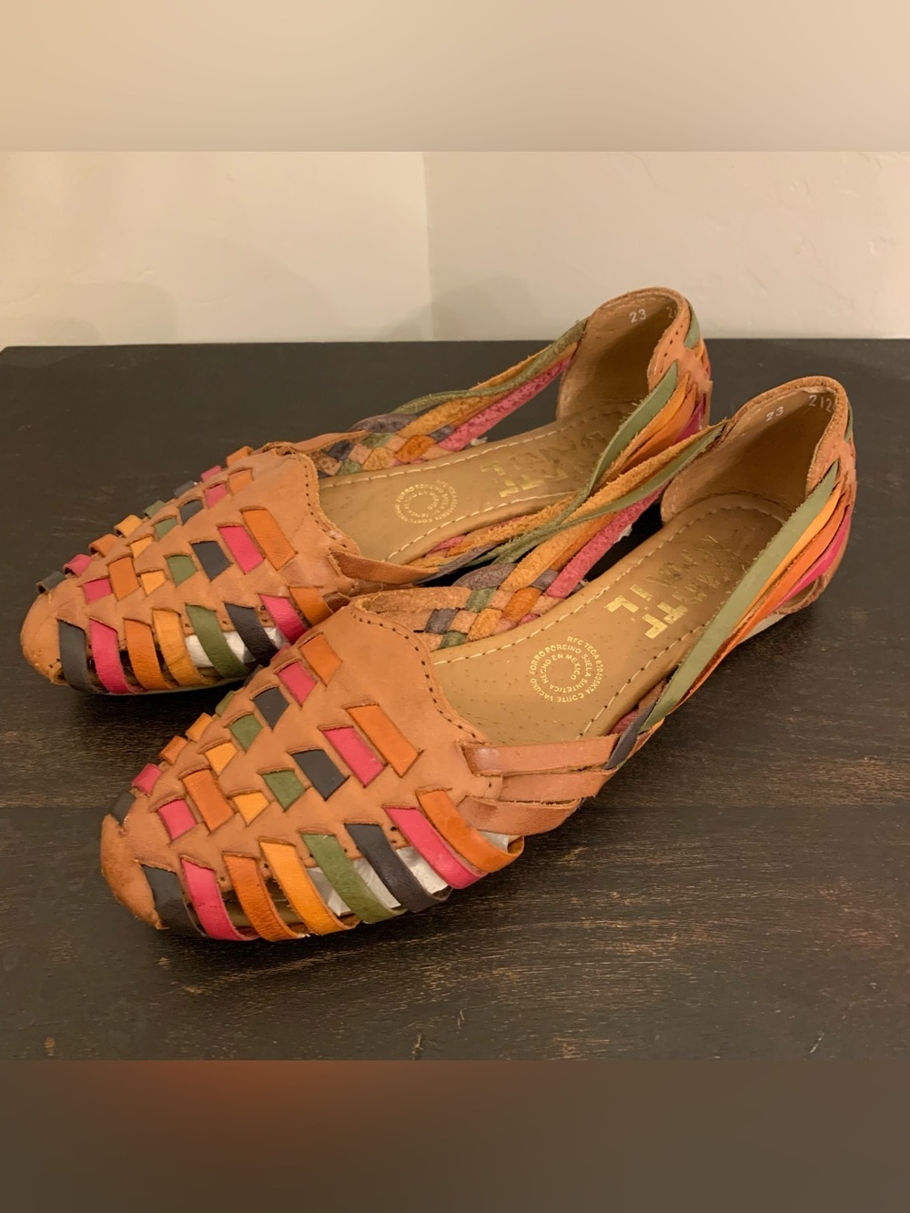 D’Arte Colorful Huaraches Women’s 6-6.5 Shoes Mexico Handmade Genuine Leather